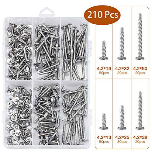 Preisvergleich Produktbild Edelstahl Selbstbohrende Schraube 210 Stück Bohrschrauben Selbstschneidend zur Befestigung von Blech Stahl oder Stahl an Metall Tek Schrauben Bohrschrauben Kit Set