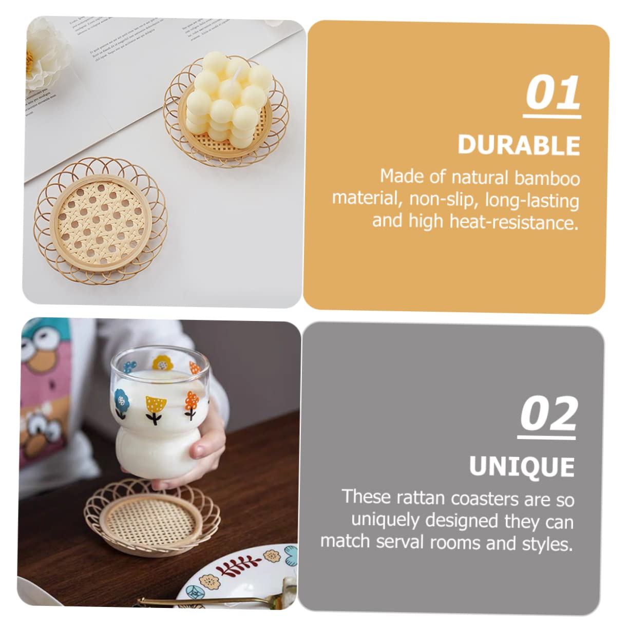 Alipis 5 Series Posavasos De Bambú Absorbente Plato Bebidas Largo Redondo Tapete De Mesa para El Hogar Alfombrilla Antideslizante para Tazas Colchoneta Beige 4 Piezas X 5