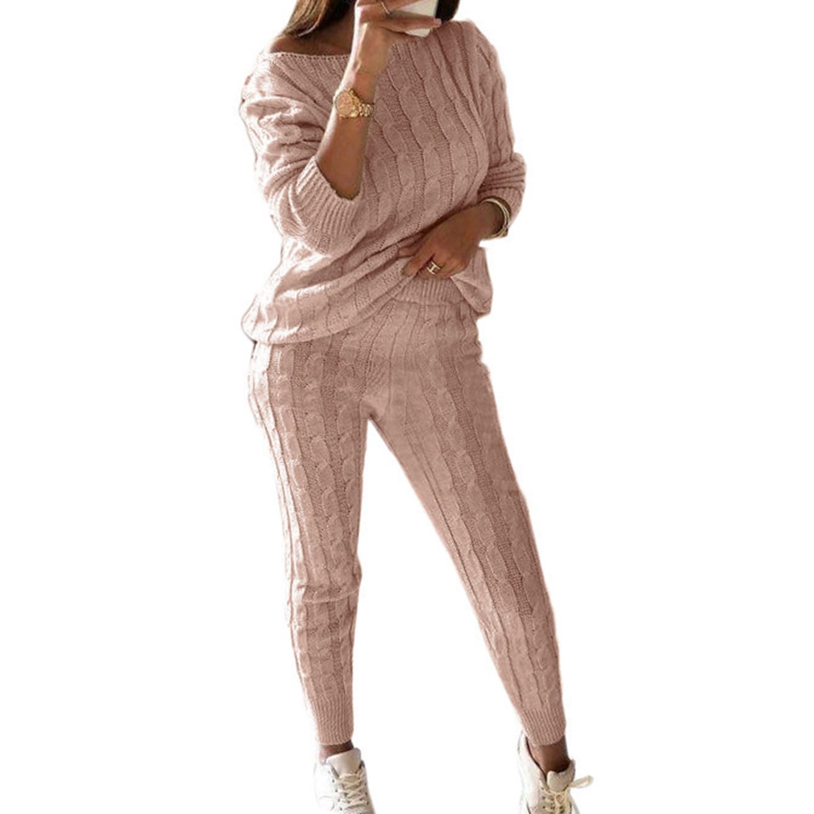 Generico Tuta Elegante Donna Autunno Inverno In Maglia A Trecce Due Pezzi Look Raffinato E Caldo Per La Stagione Fredda Tuta Elegante Donna
