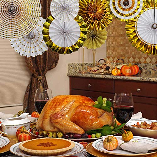 Image of Hola Fiesta|Gold Decoration Paper Fans Flowers for Wedding Birthday Carnival Welcome Thanksgiving Graduation Party Decorations, Set of 8
