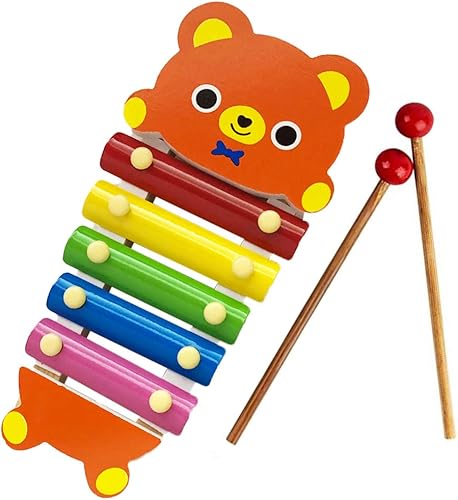 ArtCreativity Xilófono de oso de peluche, 1 unidad, instrumentos musicales divertidos para niños, colorido juguete musical de xilófono con 2