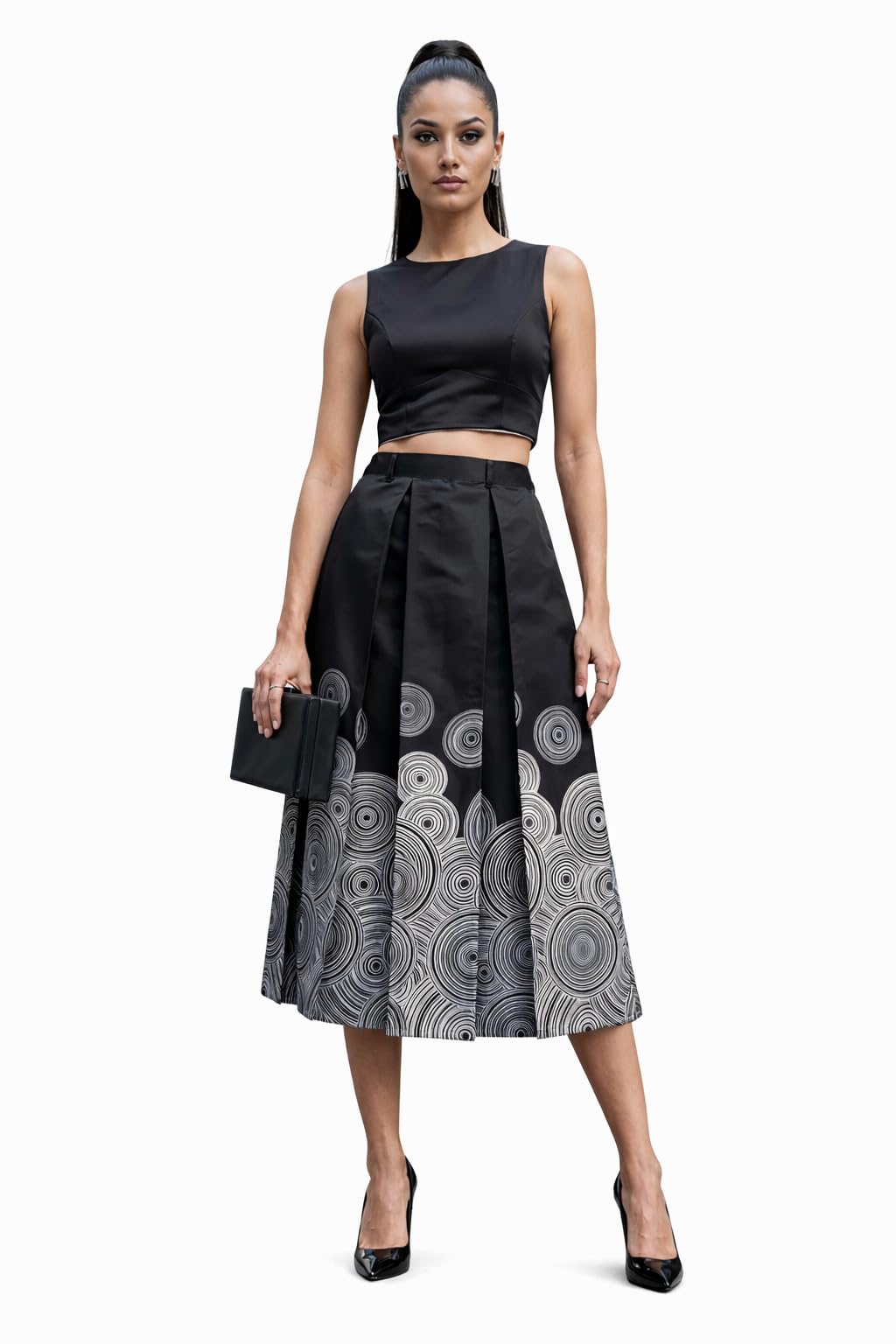 aask Women Green Blackcolor Printed Flared Pleated Midi Skirt. 100% Pure Cotton, Breathable, and Perfect for Summer Office or Casual wear-picture-38