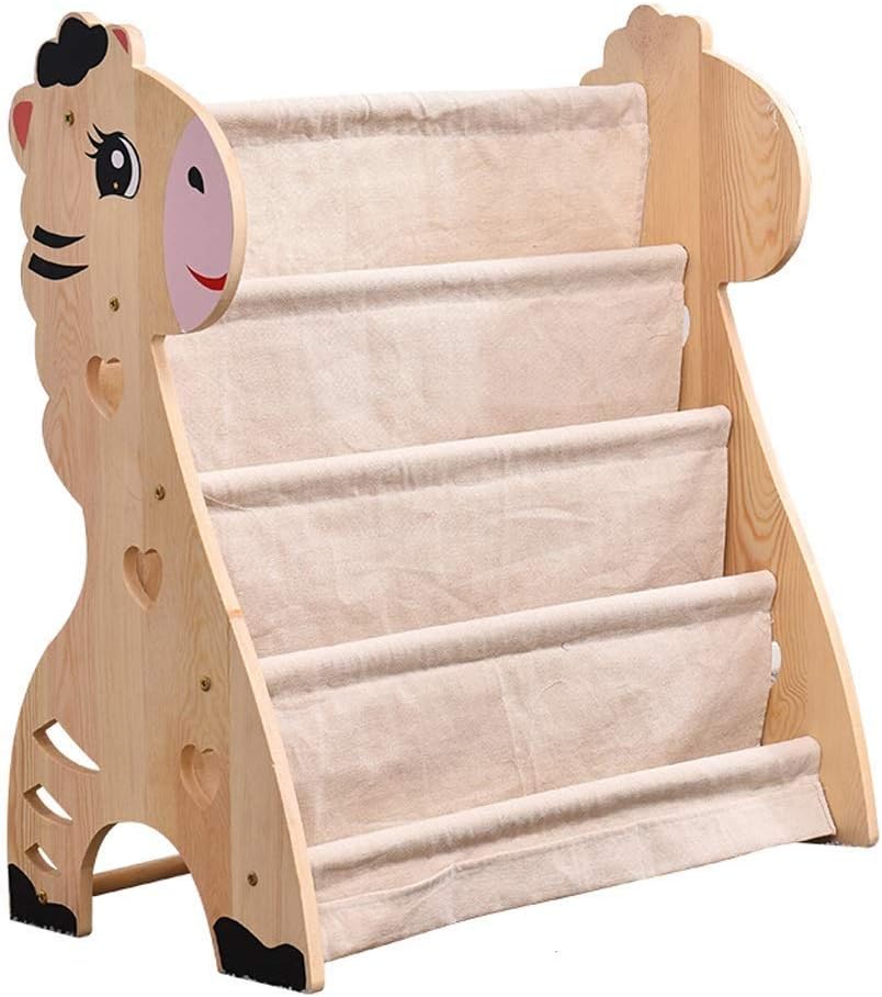 Tingting1992Bookshelf Wooden Sling Bookcase Natural Color Sturdy Canvas Fabric Cute Animal Pattern Tot Tutors Kids Book Rack Storage Bookshelf Kids Bookshelf Young Reader Support Shelves