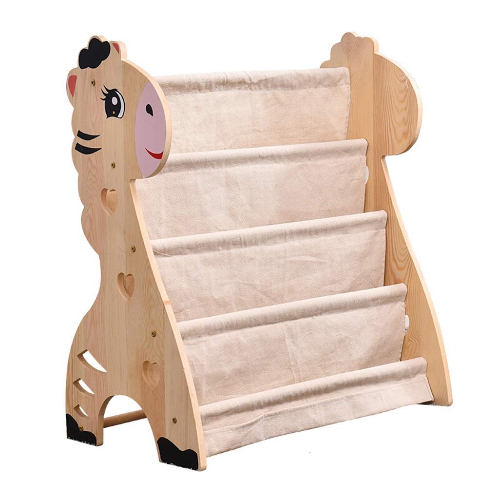 Tingting1992Bookshelf Wooden Sling Bookcase Natural Color Sturdy Canvas Fabric Cute Animal Pattern Tot Tutors Kids Book Rack Storage Bookshelf Kids Bookshelf Young Reader Support Shelves