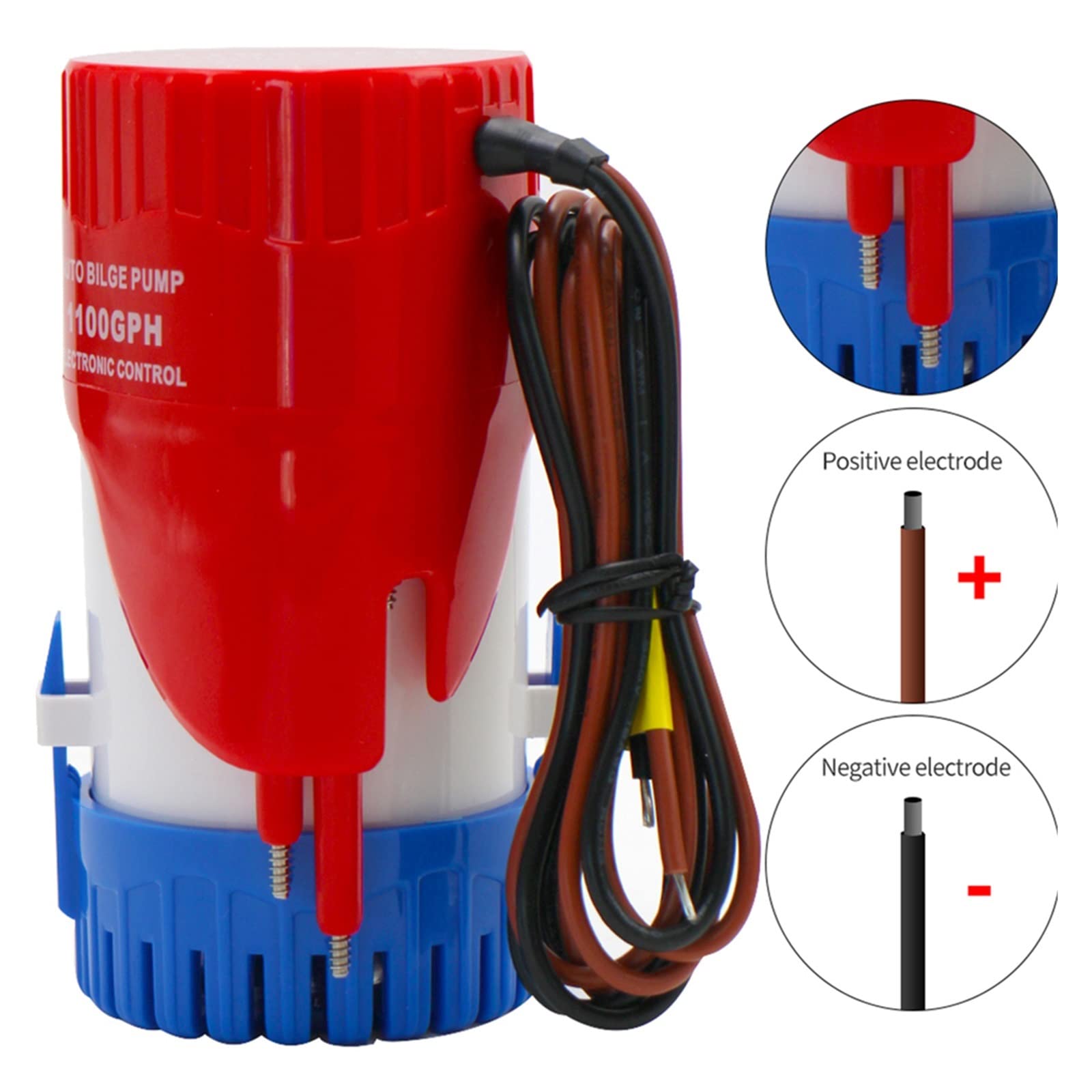 Bomba sumergible Bomba de agua ultra silenciosa Bomba de achique automática for barcos, 12 V, 1100 GPH, bomba de agua de achique automática sumergible for barcos con interruptor electrónico