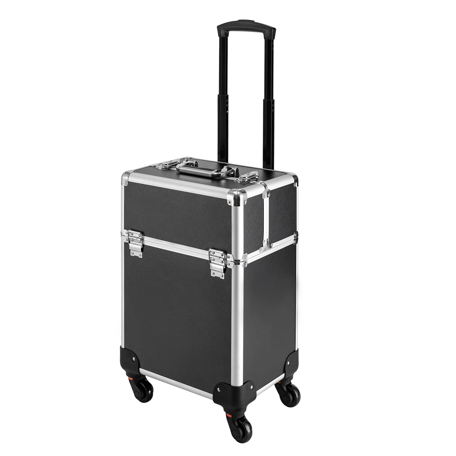 CHLDESSING Rolling Makeup Train Case, Aluminum Barber Case Makeup Case Organizer, Cosmetic Train Case For Hair Stylist Makeup Nail Tech Salon with Key Swivel Wheel Wagon Case…