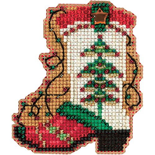 Image of Holiday Boot Beaded Counted Cross Stitch Christmas Ornament Kit Mill Hill 2017 Winter Holiday MH181736
