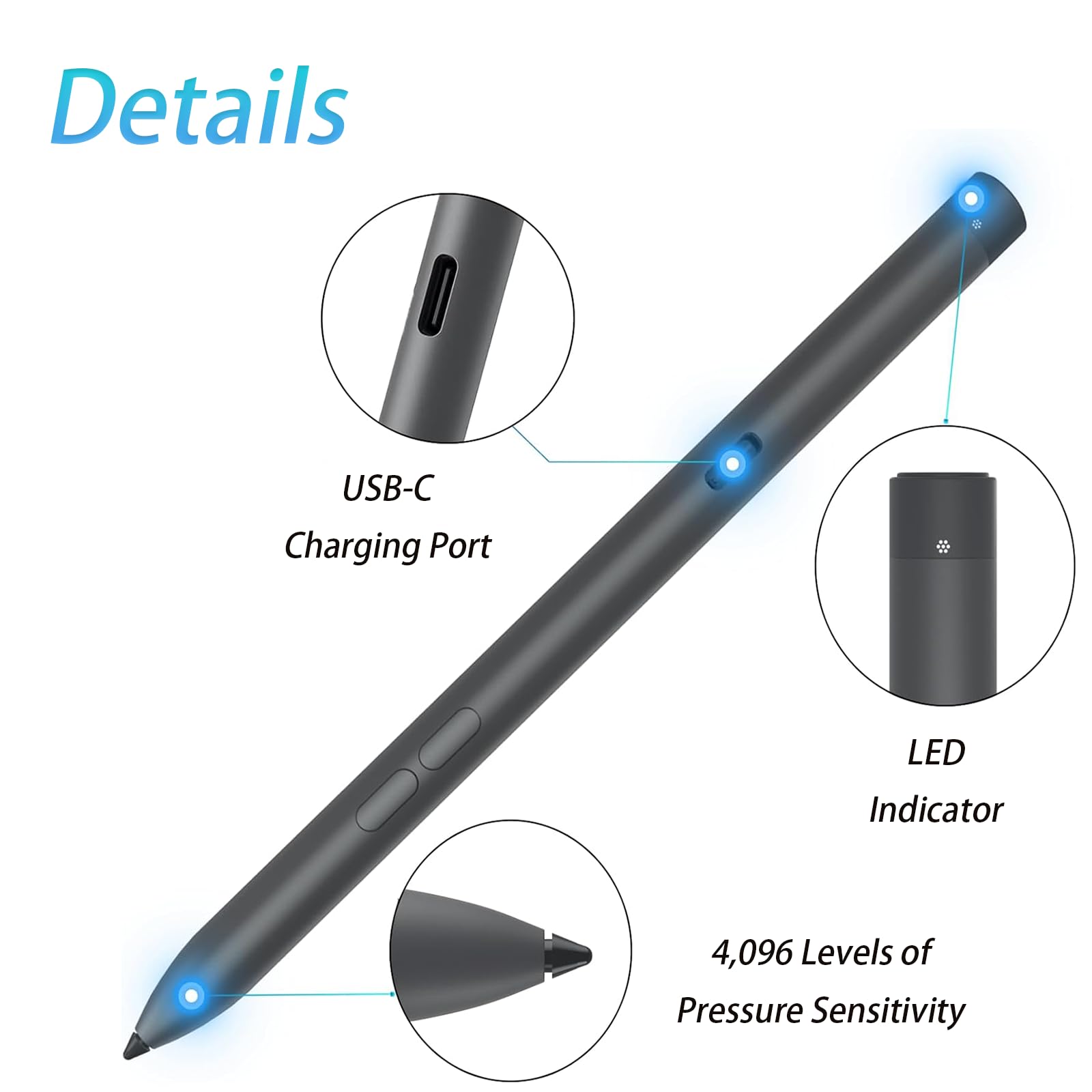 Active Pen PN7522W per Dell PN7522W Premier, penna attiva ricaricabile, stilo attivo per PN5122W per laptop Dell 2 in 1, Latitude 3340 5310 7210, per Inspiron 7420 7425, XPS (nero)