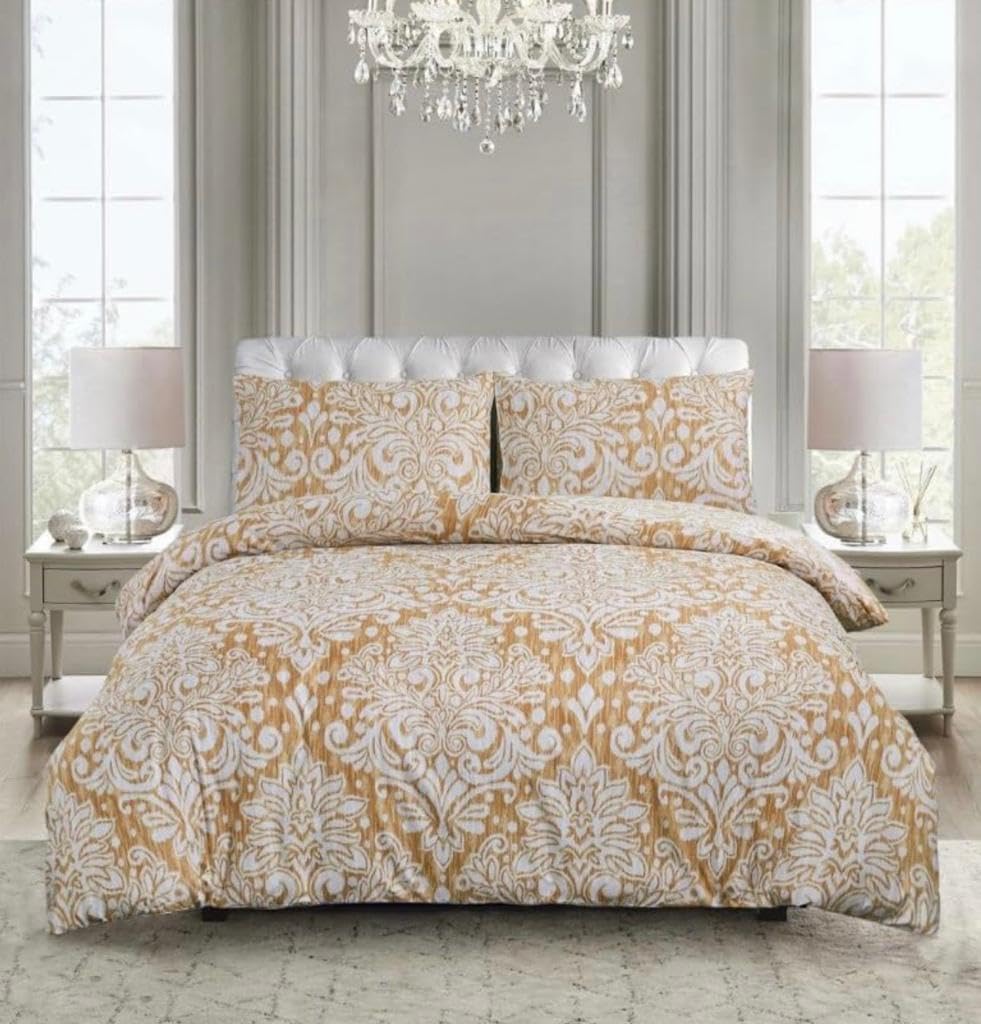 Duvet Cover Set 3 Piece Quilt Cover Bedding Set With Pillow Cases Single,Double,King & Super King Size (Royal Damask Gold) โ image 1