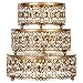 Amalfi Decor Cake Stand Plateau Riser, Round Metal Pedestal Holder with Crystal Gems, Gold, Set of 3