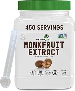 Morning Pep 100% Pure Monk Fruit extract sweetener, No Erythritol, Monkfruit Extract Powder, NON-GMO Project Verified, Keto Certified, OU kosher, No Fillers Zero Calorie Sugar Substitute | Over 500 Servings | 5 oz