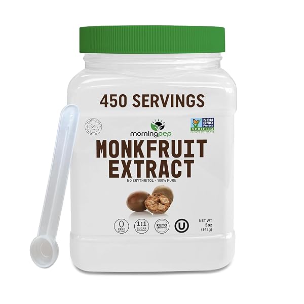 Morning Pep 100% Pure Monk Fruit extract sweetener, No Erythritol, Monkfruit Extract Powder, NON-GMO Project Verified, K
