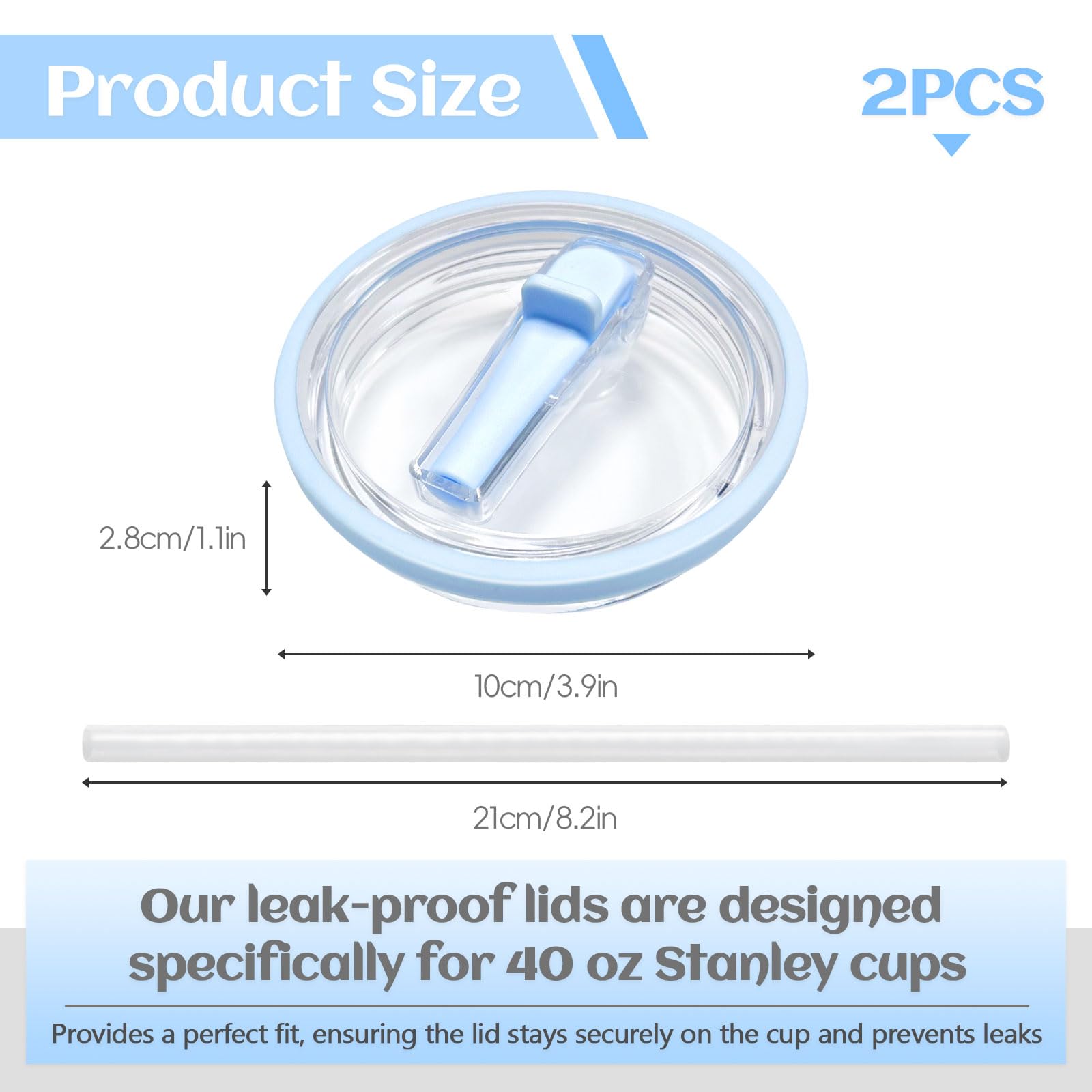2 Couvercles à Paille Réutilisables Pour Gobelet Stanley 40 Oz - Anti-fuite - Avec 2 Pailles Et 2 Pendentifs