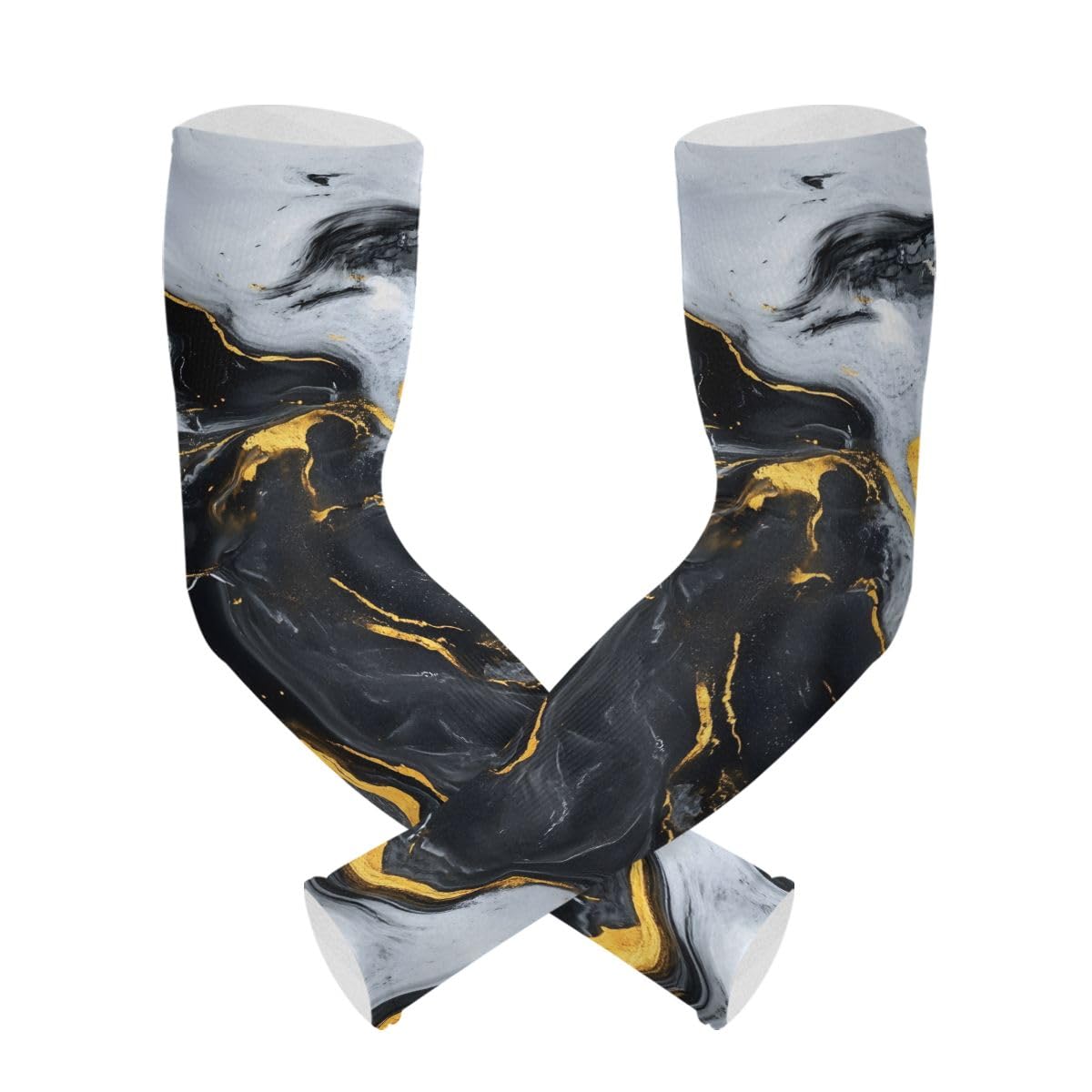 Cooling Arm Sleeves for Men Women UV Sun Protection Arm Covers Marble Black Gold Compression Sleeves Sports Football Golf Cycling