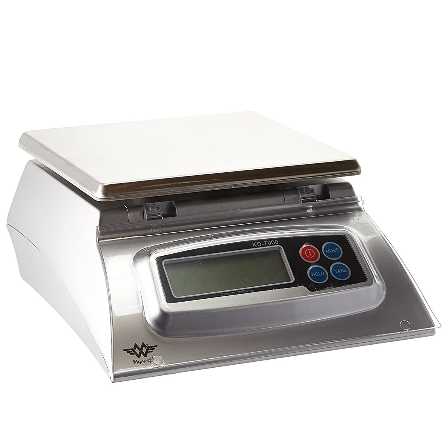 My Weigh KD7000 - Báscula de cocina y adaptador de red, 7 kg de capacidad x 1 g, legibilidad c/w plataforma de acero inoxidable