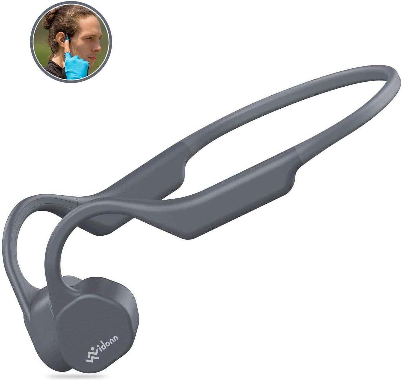 Bone conduction headphones Vidonn F3 Open Ear Wireless Bluetooth 5.0 Sport Earphones w/Mic HD Stereo Sweat-proof Lightweight 29g Bluetooth Headset for Running Headphones Cycling Driving Fitness (Gray)