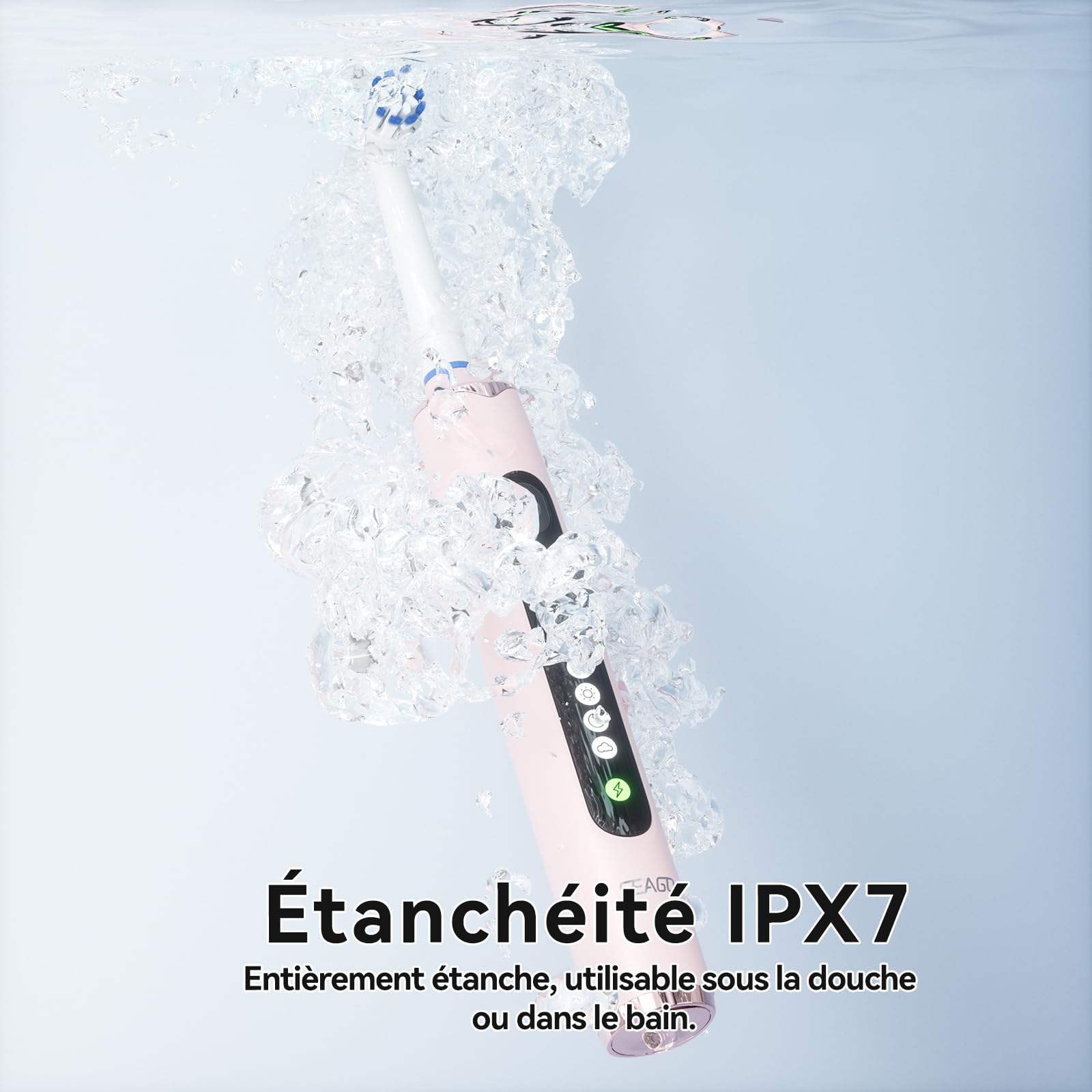 Seago Brosse à dents électrique rotative rechargeable, brosse à dent électrique avec étui voyage, 8 têtes pour familial, 5 modes, minuterie 2 min, étanche IPX7, SG2607, Rose