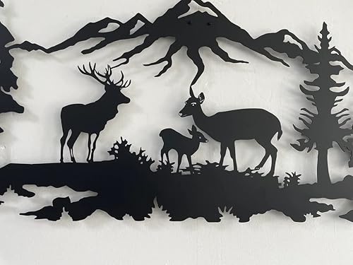 Miniatura 8 de Arte de pared de metal, arte de pared familiar de ciervos, decoración de árbol de metal, decoración de pared, decoración de interiores, colgantes de