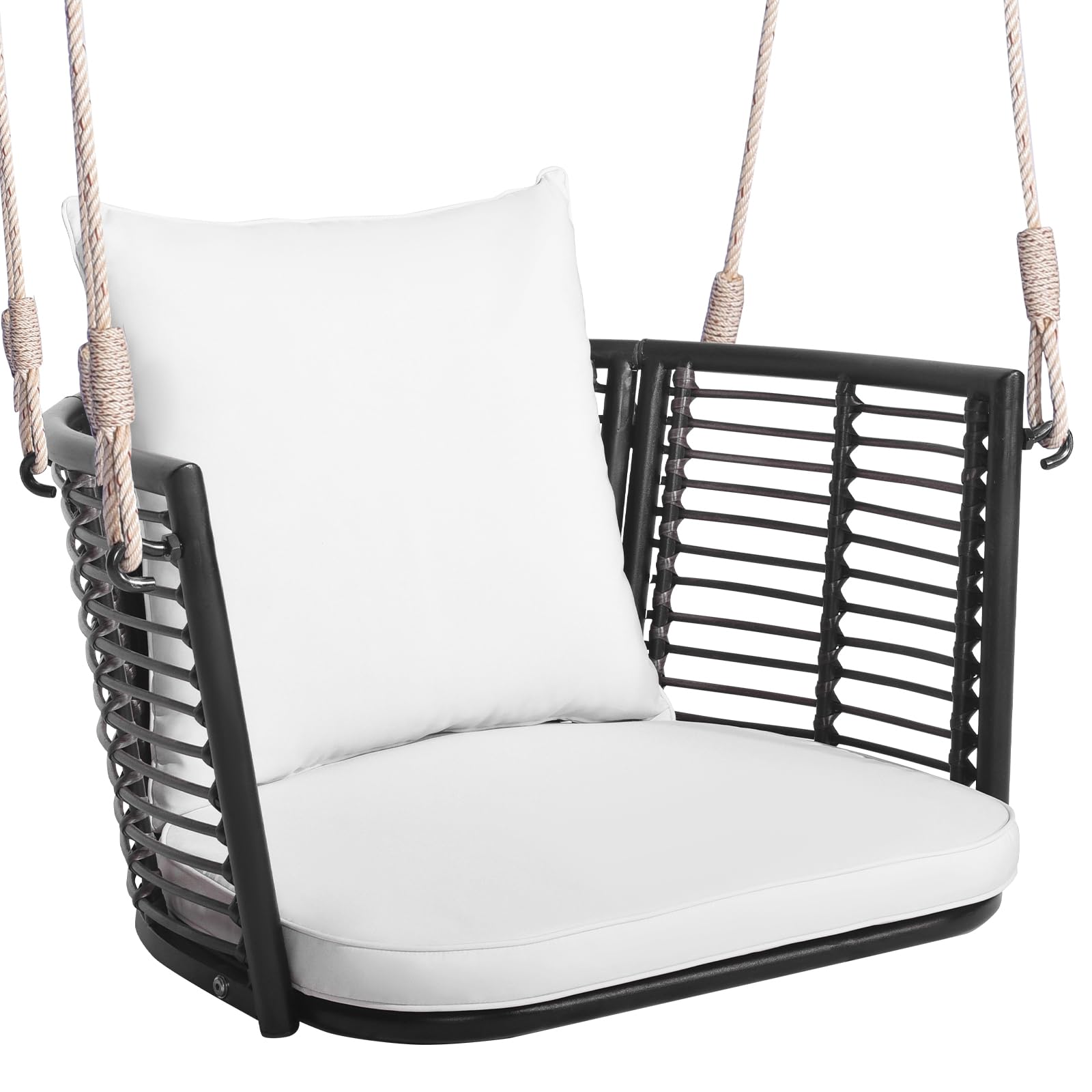 COSTWAY Altalena da Giardino in Rattan PE, con Cuscino (Bianco)