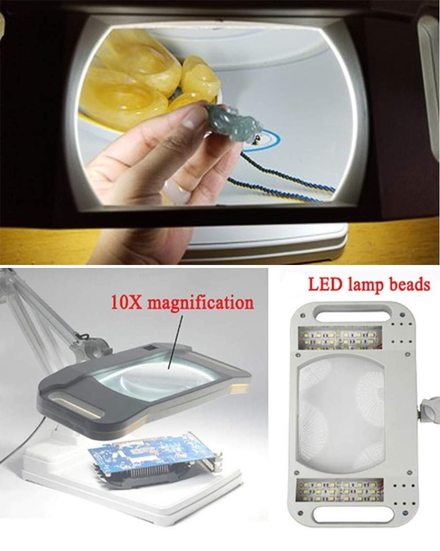 Lupa 3X/10X con Lámpara Led De 54 Led, Lente De Luz Diurna Brillante – Lupa Multiusos con Brazo Flexible Ajustable En Altura para Escritorio.