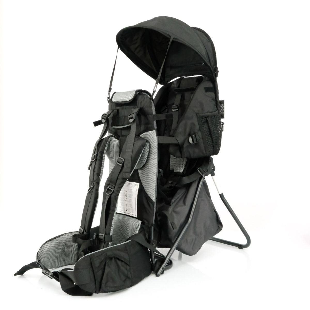 Lil' Boss Kinder Rückentrage Wandern, FASports Kindertrage 20kg bis 25kg, ergonomische Kindertrage Rucksack mit Regen- und Sonnendach, Kinderkraxe Kleinkind Schwarz-Grau, 50 x 38 x 90 cm