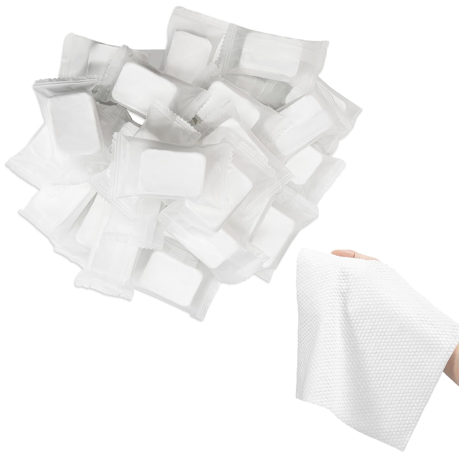 flintronic Komprimierte HandtüCher Tabletten, 60PCS Komprimiertes Handtuch Einweg, Compressed Mini Face Handtücher Tablets, Tragbare Handtücher für Outdoor, Reisen, Arbeitsplätze, Zuhause, 37.5x25cm