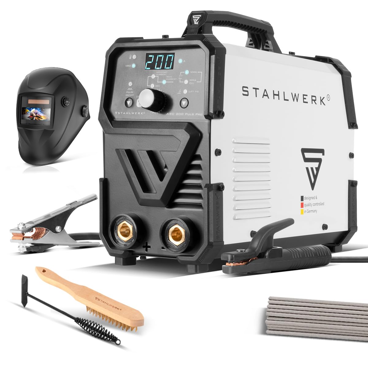 STAHLWERK ARC 200 Puls Pro – Elektroden-Schweißgerät (MMA) mit Lift-TIG, 200 A, Vollausstattung