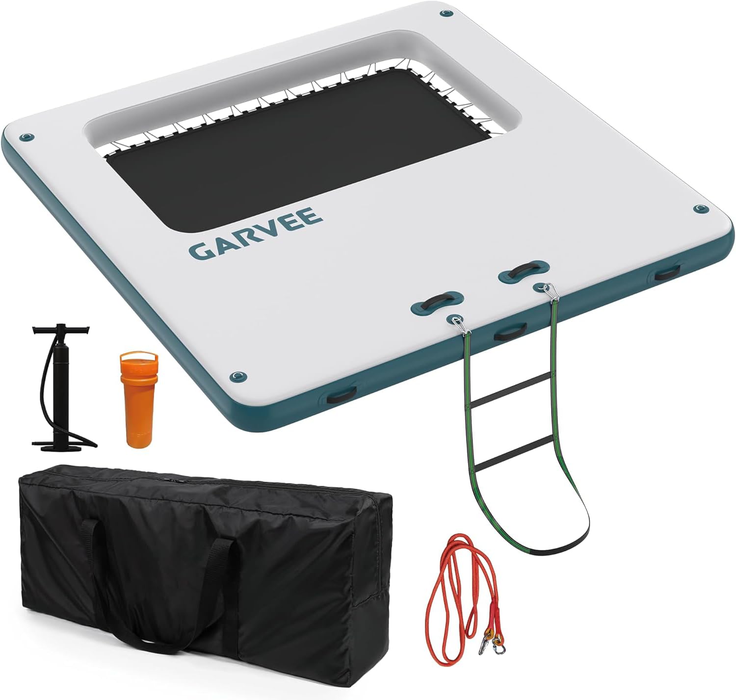 Garvee 10x10FT Inflatable Floating Dock,Square Inflatable Dock Floating Platform with Mesh Swim Area,Non-Slip EVA Platform and Rope Ladder,Floating Dock Island Raft for Boats,Pool,Lake,Beach,Ocean