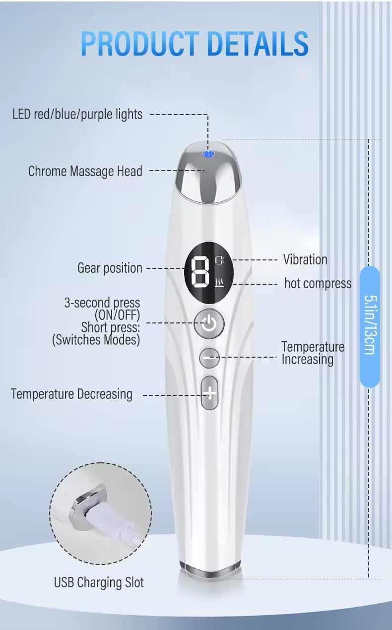 Eye Lift Wand, Depuffing Wand Chargeable Heated Eye Wand - Eye Massager for Dry Eyes, Dark Circles and Puffiness, Eye Lifting Device for Fine Lines and Wrinkles Beauty Wand