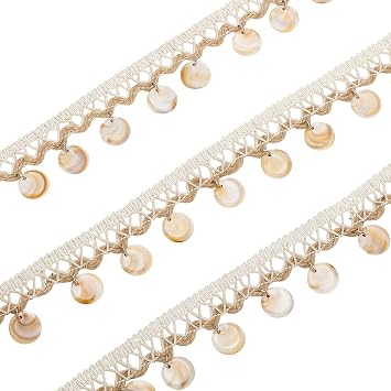 FREEBLOSS 5 Yards Shell Fringe Trim Gimp Braid Trim 1.46" Inch Wide Woven Braid Sewing Embellishments Shell Decorative Upholstery for Decoration Crafts Costume Accessories