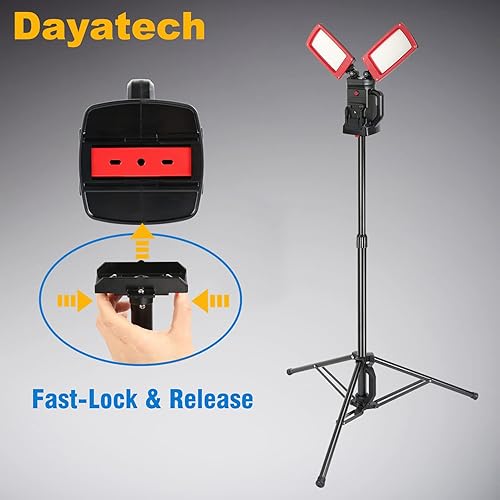 Miniatura 4 de DAYATECH 12000LM 85W Luz de trabajo LED inalámbrica de 85W con 12000 lm, de doble cabezal con trípode, compatible con baterías Dewalt, Milwaukee,