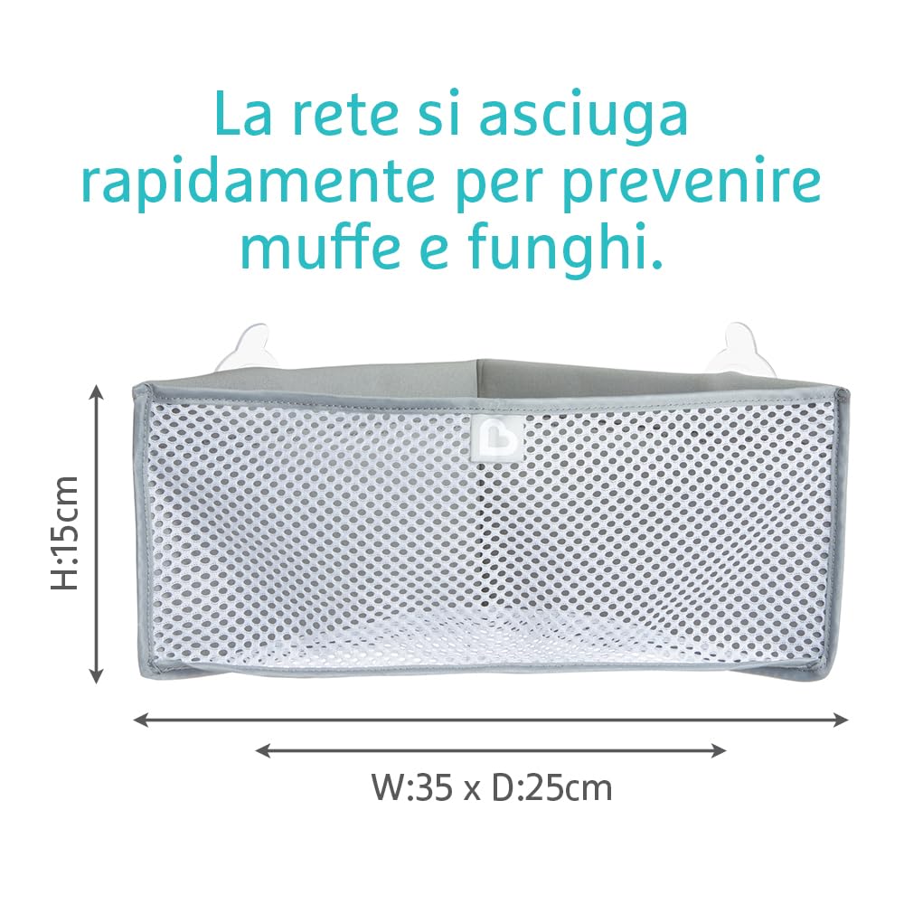 Munchkin High'n Dry Baby Bath Toy Storage Basket| Hanging Bath Tidy for Corner Bath Wall| Soft Baby Bath Caddy & Bath Organiser Rack| Shower & Bath Toy Holder| Bathroom Toy Net with Suction Cups