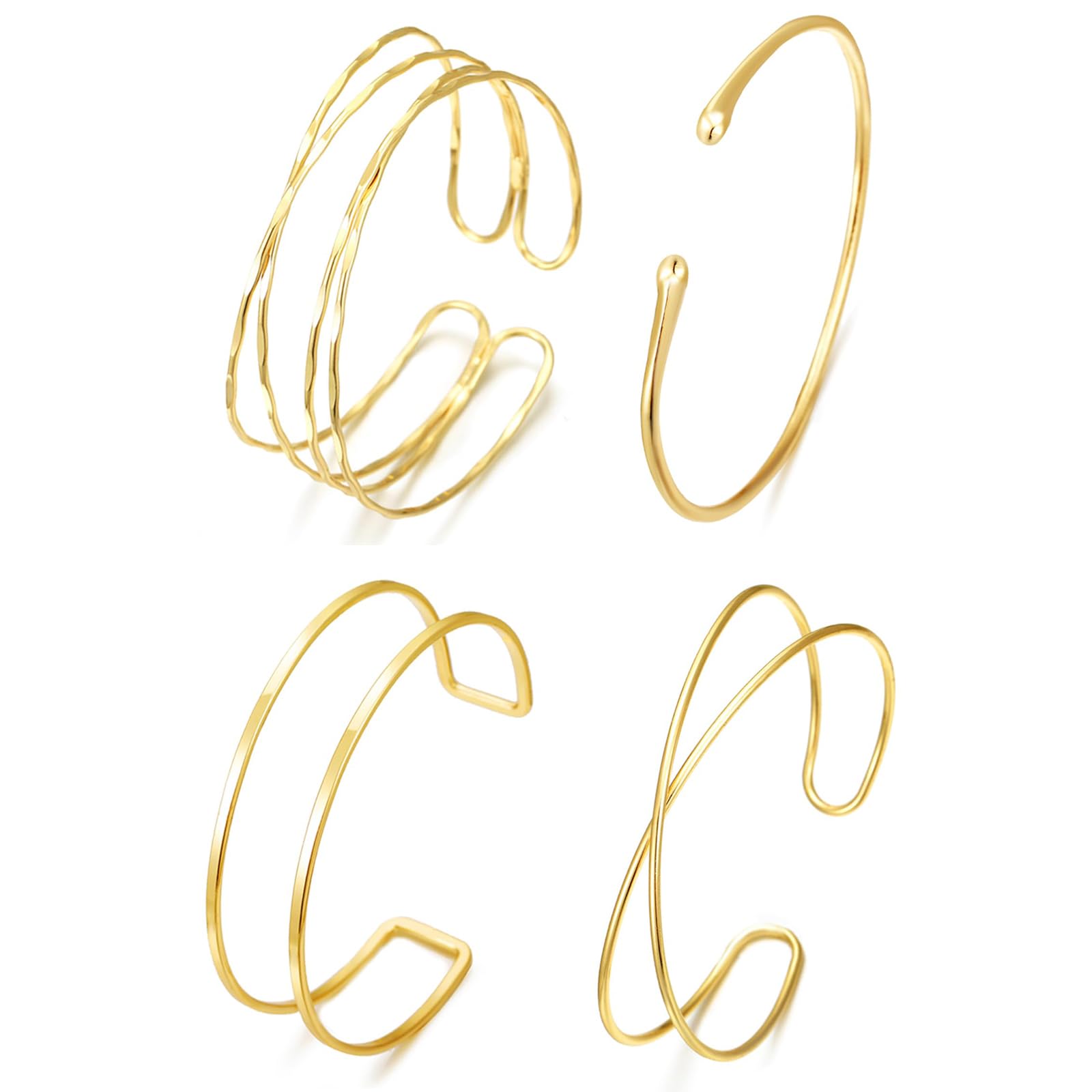 Pack de 4 Brazaletes para Mujer en Oro Ajustables Juego de Brazaletes Minimalistas para Fiesta Boda Uso Diario Elegante