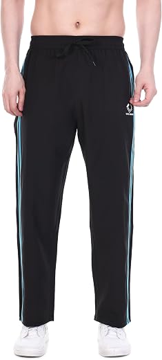 HYPE BORN Men’s Black Solid Relaxed-Fit Track Pants with Double Side Stripes – Ideal for Gym, Running, Walking