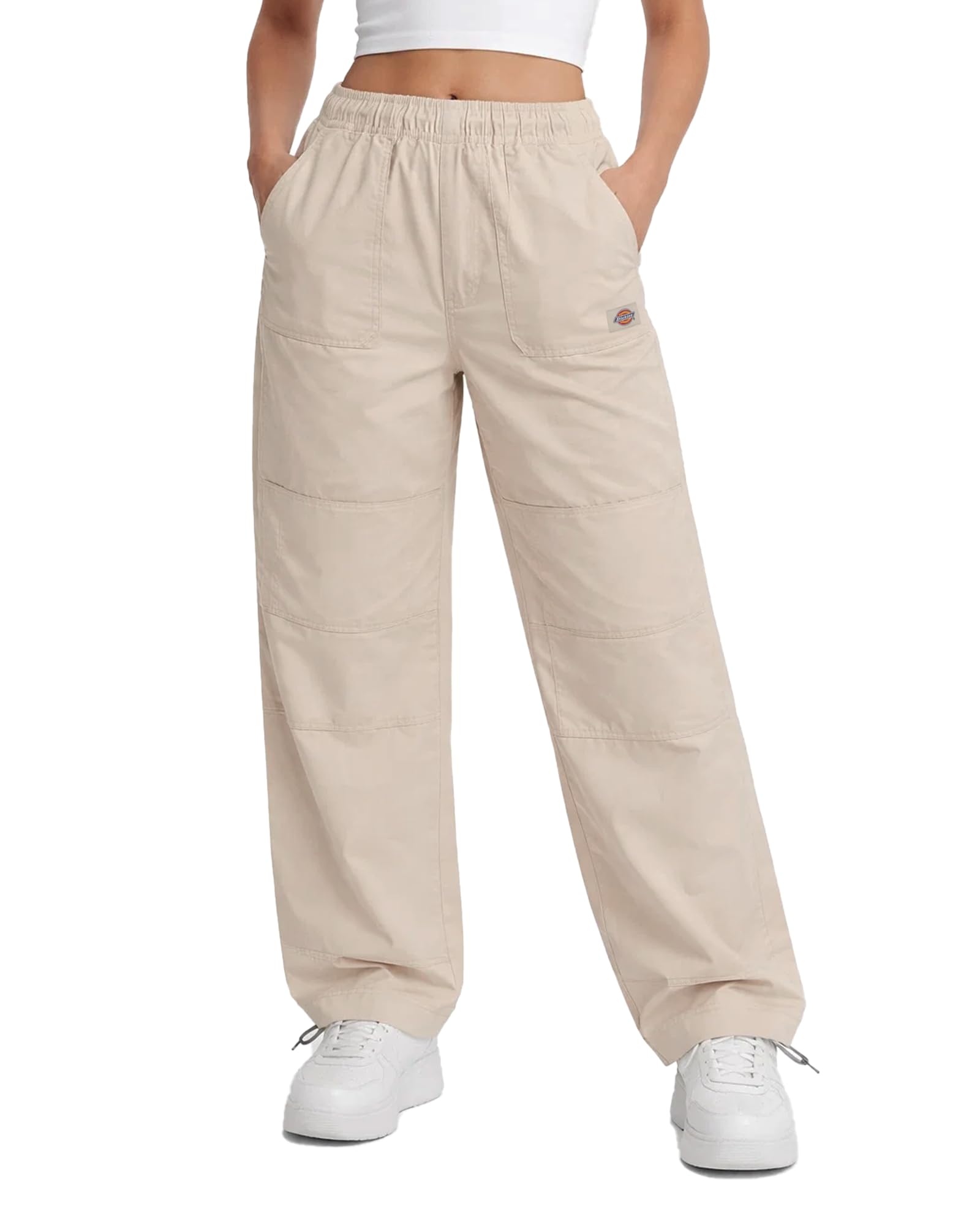 Womens High Rise Loose Baggy Cotton Pants Ankle Drawstring Hem | Elastic Waist With Zip,…