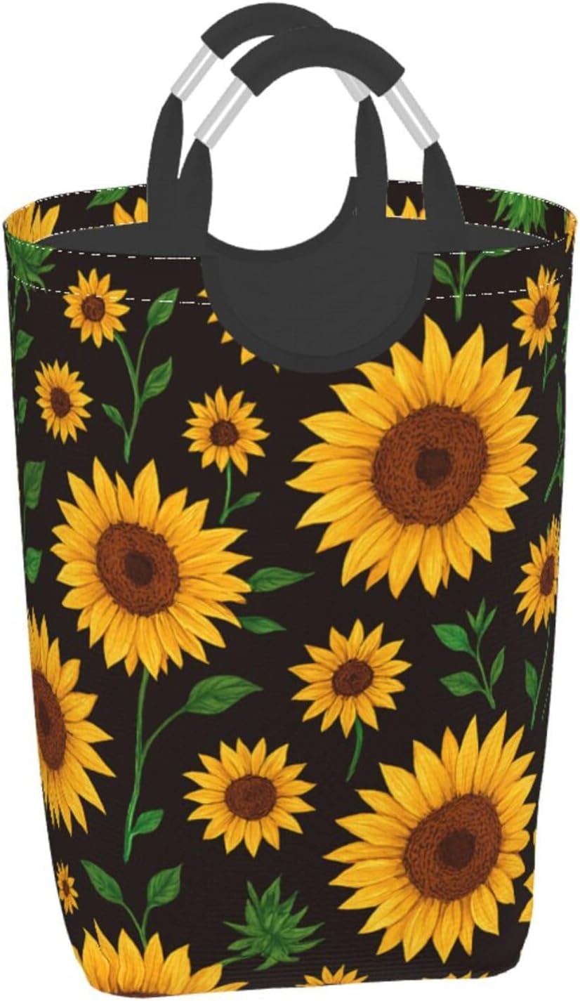 50l Laundry Basket Sunflower Floral Pattern Waterproof Laundry Hamper Foldable Clothes Laundry Bag With Handles