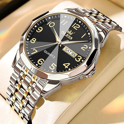 Miniatura 9 de OLEVS Reloj para hombre Simple Business Dress Analógico de acero inoxidable impermeable luminoso con fecha fácil de leer Reloj de pulsera para hombre