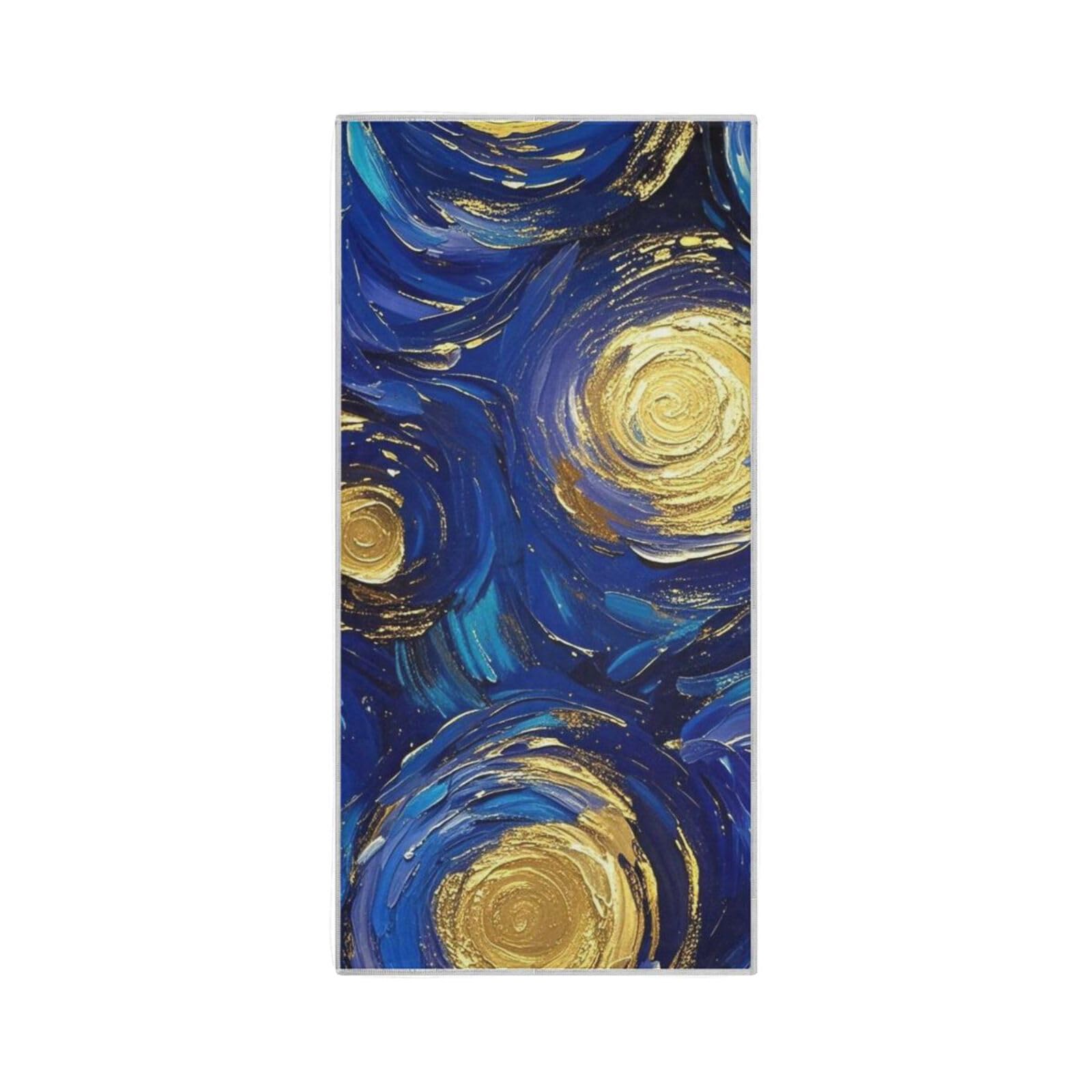 Yoogain Blue and Gold Oil Painting Abstract Circle Quick Dry Microfiber Hand Towels Quick Dry Towel for Bathroom washcloth Large Home Gym Towels Rack Sport Hand Towel 30