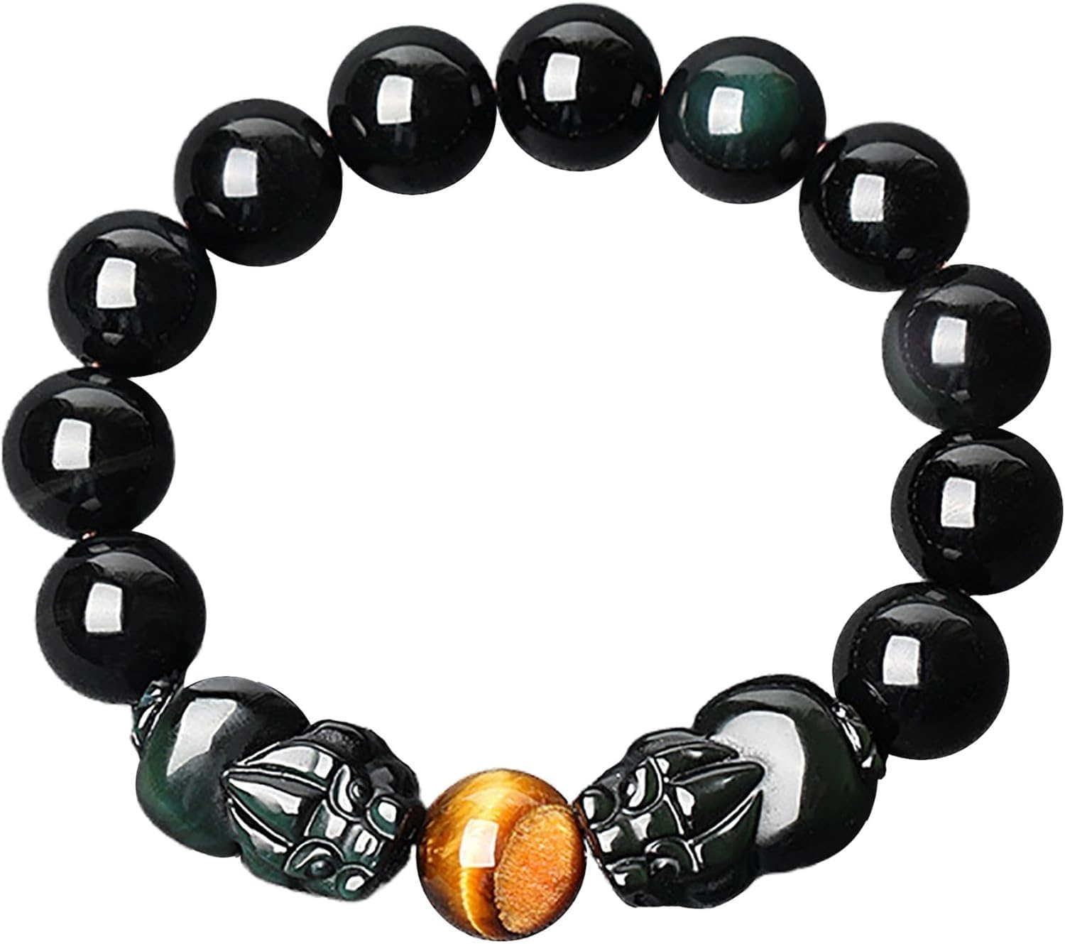 YNIYUJKL Beaded Bracelets,Rainbow Obsidian Feng Shui Wealth Bracelet Money Bag Charms Talisman,Rainbow-12 mm