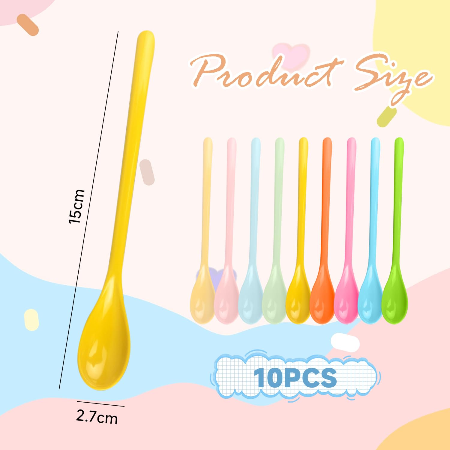 10-Piece Plastic Spoon Set, Multi-Color Plastic Spoons, Long Plastic Egg Spoons, Plastic Coffee Spoons, Plastic Ice Cream Spoons - Image 2