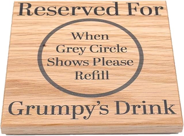 Reserved for Grumpy's Drink Oak Coaster for the Grumpiest person in your life! Wooden Drinks Mat for Him. Grumpy Grandad Present . 10cm x 10cm Coaster. Gift for Grumpy Old Men
