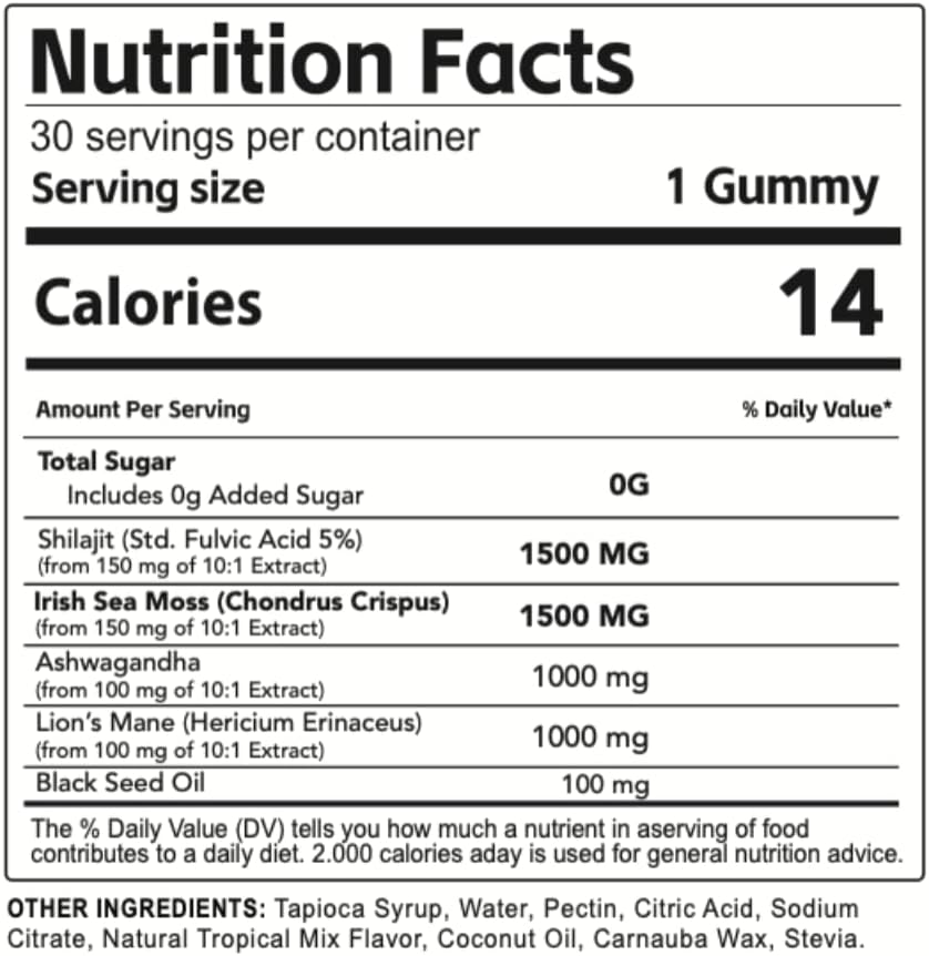 Miniatura 4 de Gomitas Alpha Wellness 5 en 1 para hombres puro shilajit del Himalaya, musgo marino, ashwagandha, melena de león y aceite de semilla Blask, más de
