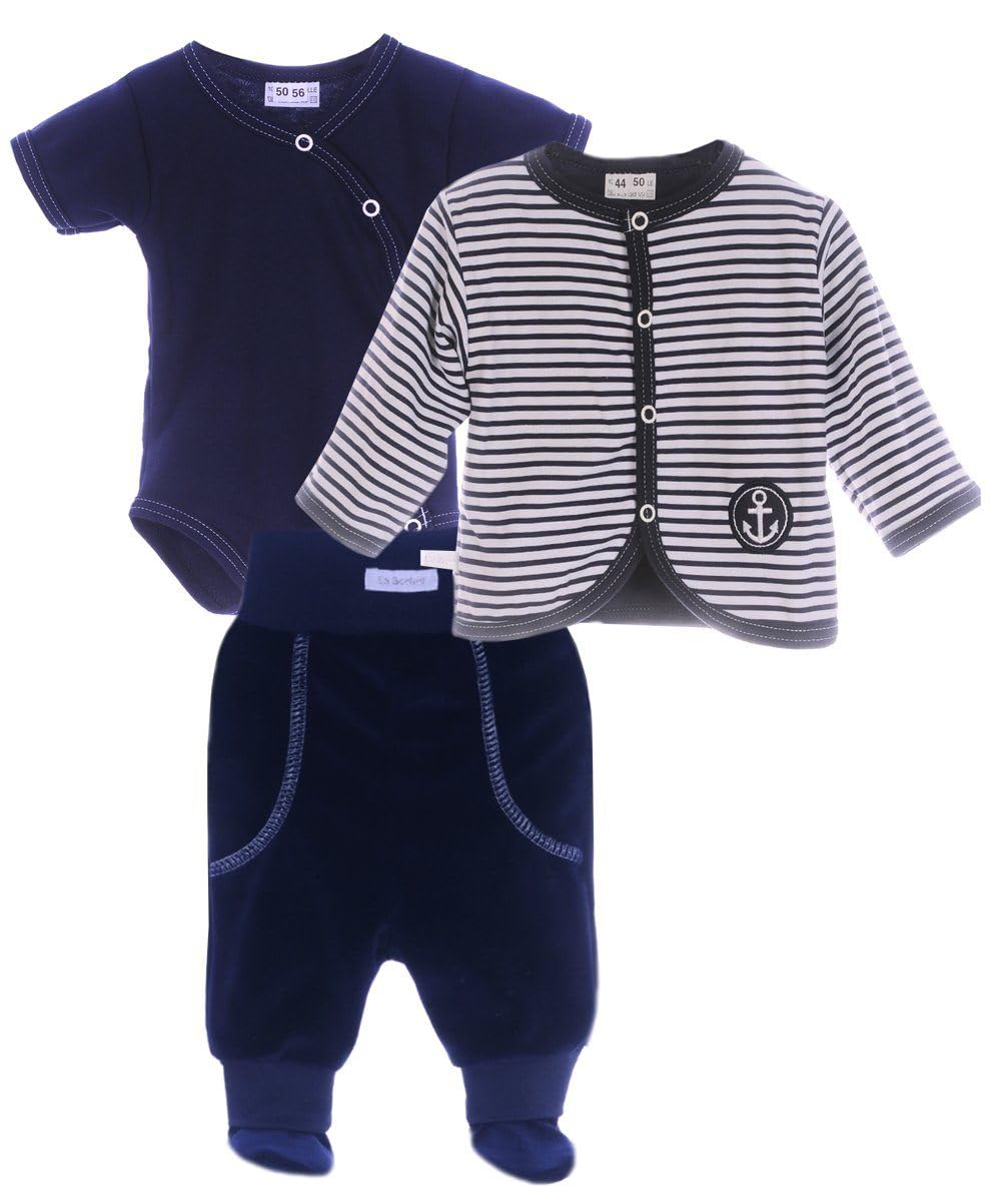 Baby Anzug Set 3-teilig – Wickelbody, Hose & Jacke – Weiche Baumwollkleidung für Neugeborene – Atmungsaktives Baby Outfit – Unisex Baby Set Jungen & Mädchen – Größen 50-68