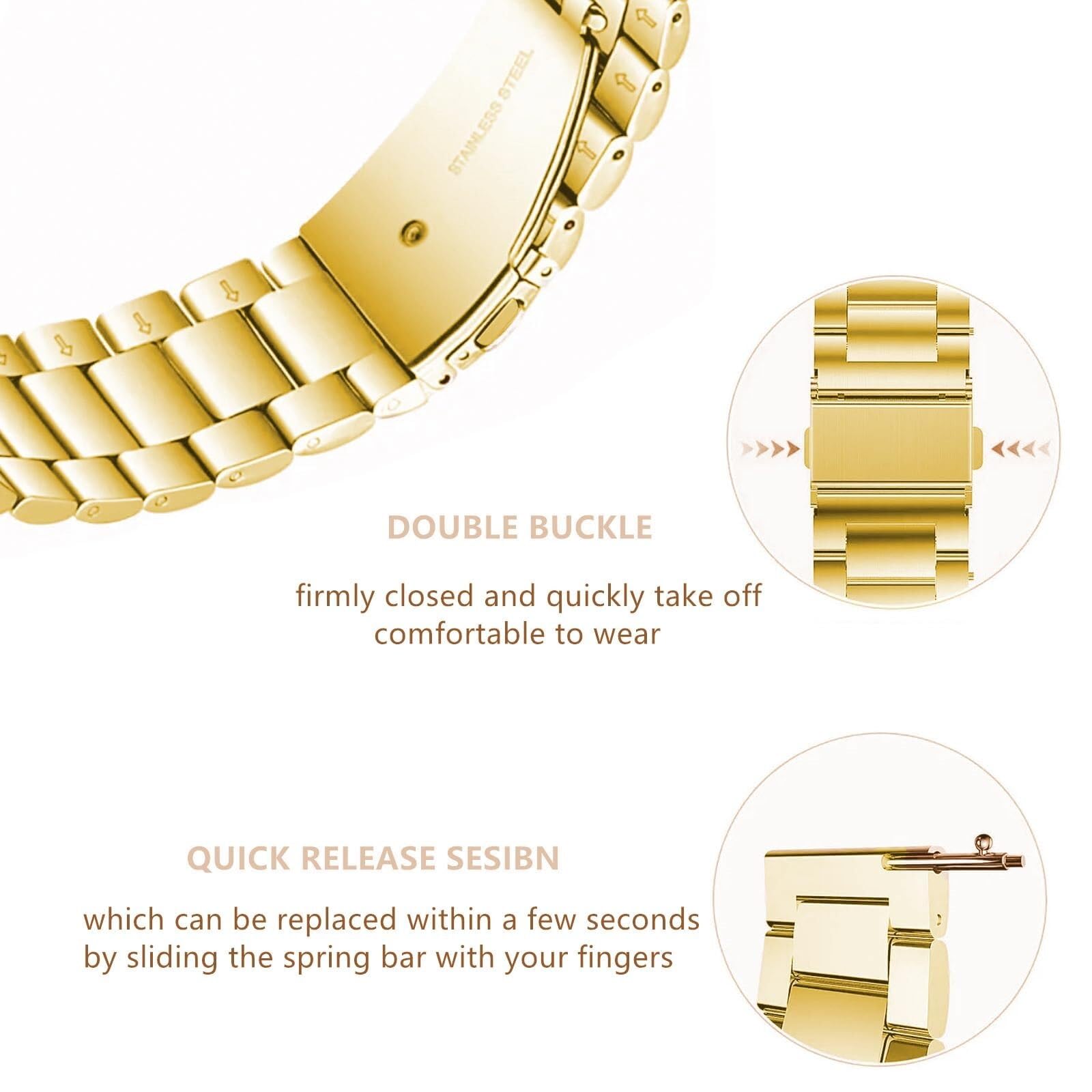 Correa de reloj de acero inoxidable de liberación rápida de metal cepillado mate de 18 mm, 20 mm, 22 mm, correa de repuesto para reloj inteligente para hombres y mujeres