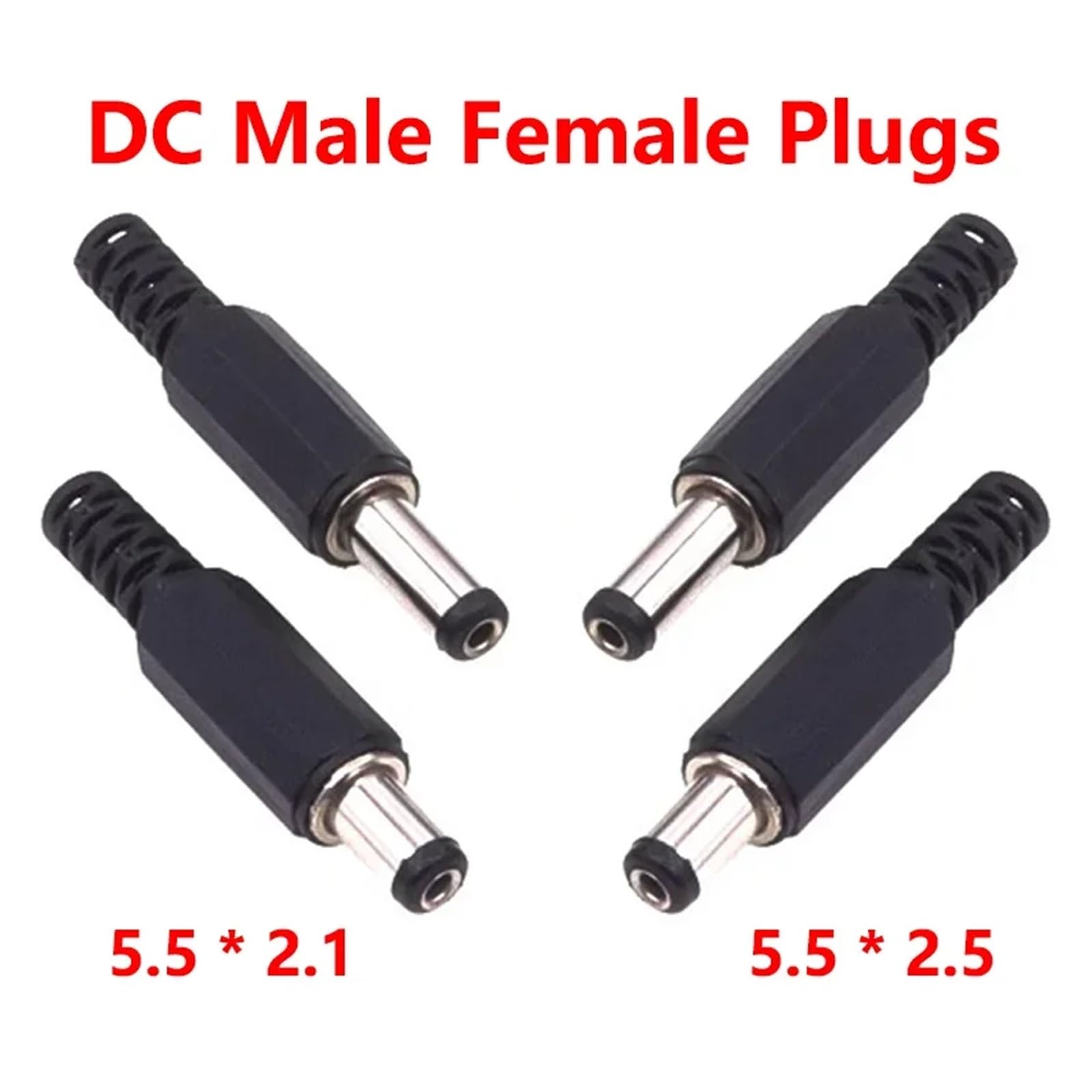 Lot de 5, 20 ou 100 connecteurs d'alimentation CC mâles 5,5 x 2,5 mm, à souder, 5,5 x 2,1 mm(5.5 X 2.5 X 9MM,250PCS)