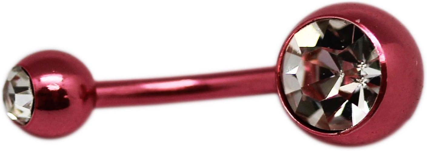 Metallic Pink Charm Navel Ring with Large Rhinestone (1.6 mm, 14 Gauge)
