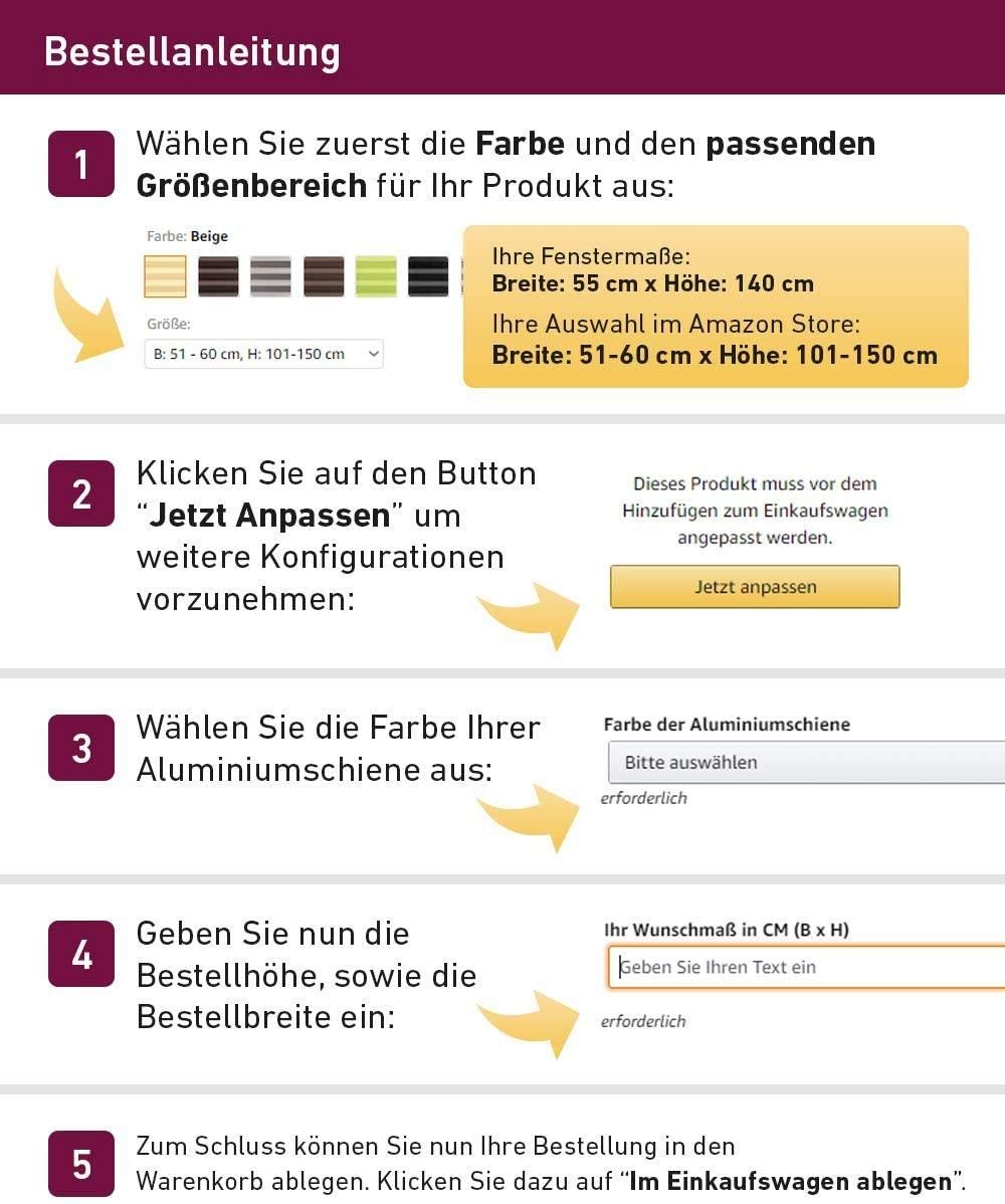 Thermo Klemmfix Wabenplissee ohne Bohren | Waben Plissee im Wunschmaß | Maßgefertigt für Türen & Fenster | Sonnenschutz, Sichtschutz, Schallschutz, 100% Verdunkelung