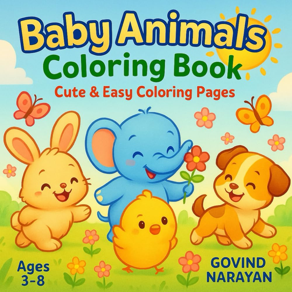 Baby Animals Coloring Book for Kids Ages 3–8: Cute & Easy Coloring Pages Featuring Baby Lions, Pandas, Bunnies, Puppies, Kittens & More