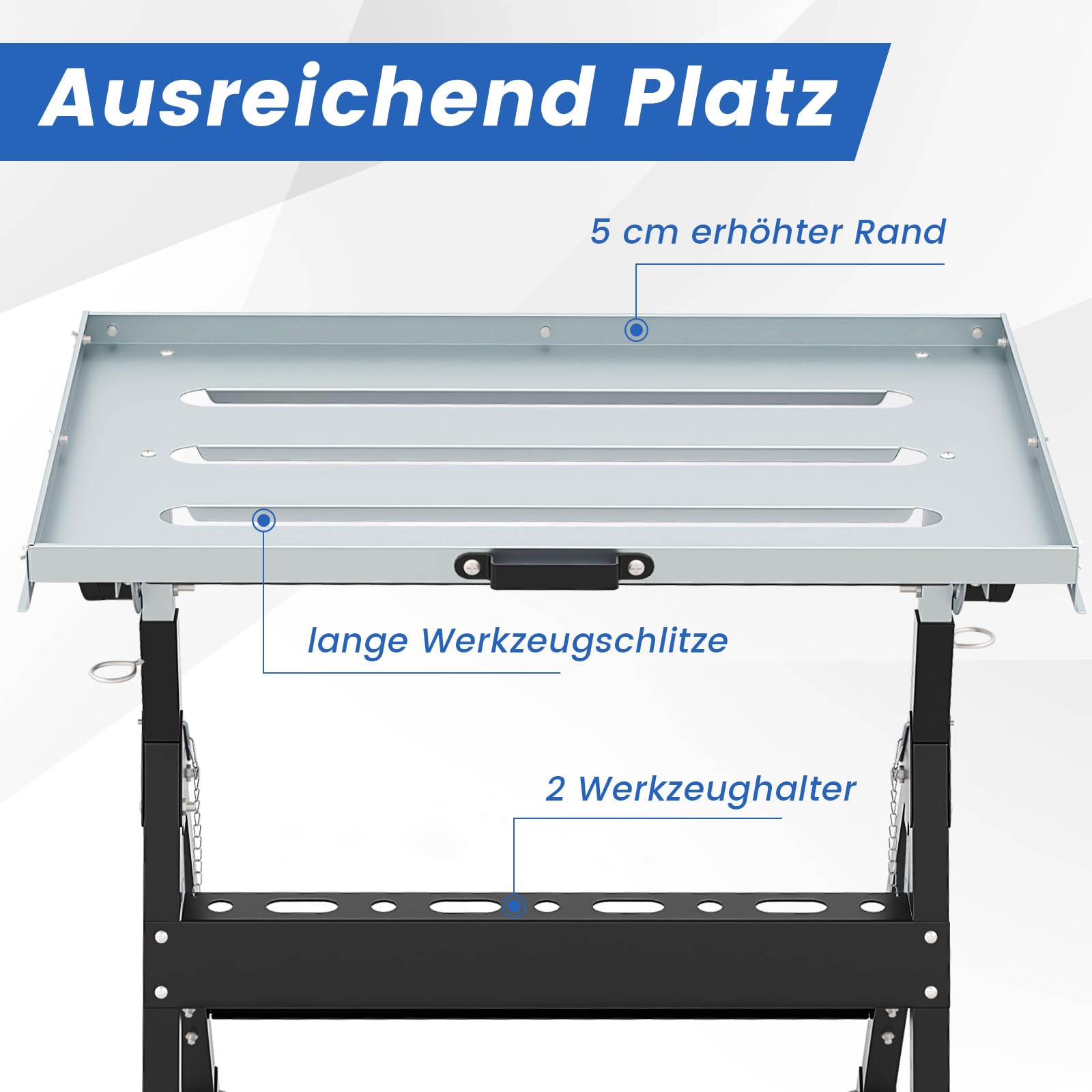 FANTASK Établi Mobile - Table de soudage Pliable - Charge maximale : 180 kg - Établi avec Roues et étagères à Outils - Table de Travail avec 4 hauteurs et Angles réglables