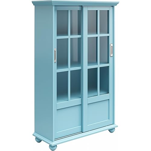 Ameriwood Home Aaron Lane Bookcase with Sliding Glass Doors, Pale Blue